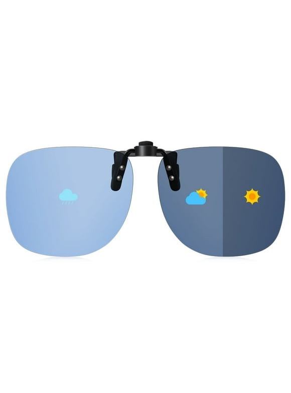 Clip On Sunglasses Polarized Photochromic Over Prescription Glasses, UV400 Protection Flip Up Lens for Men Women, Day Night Driving Anti Glare, 4 Colors Available, Lightweight