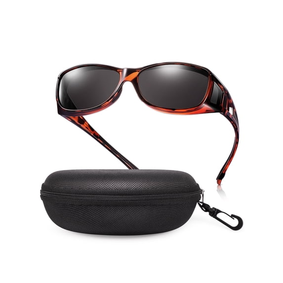 TINHAO Fit Over Glasses Sunglasses with Hard Case, Wrap Around Polarized UV400 Wear Over Prescription Glasses for Men Women Driving Fishing Hiking Outdoor