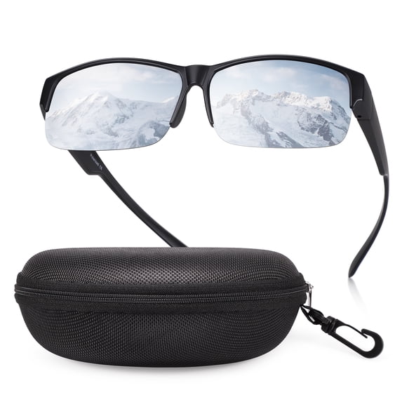 TINHAO Fit Over Glasses Sunglasses for Men with Hard Case, Polarized UV400 Wrap Around Prescription Glasses for Driving Fishing Hiking Golf Cycling Outdoor