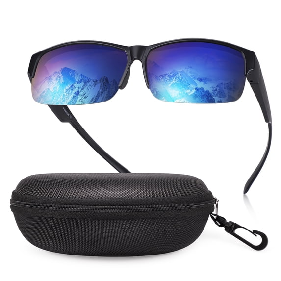 TINHAO Fit Over Glasses Sunglasses for Men with Hard Case, Polarized UV400 Wrap Around Prescription Glasses for Driving Fishing Hiking Golf Cycling Outdoor