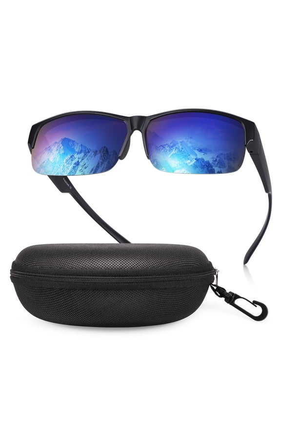 Fit Over Glasses Sunglasses for Men with Hard Case, Polarized UV400 Wrap Around Prescription Glasses for Driving Fishing Hiking Golf Cycling Outdoor