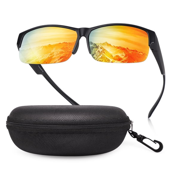 TINHAO Fit Over Glasses Sunglasses for Men with Hard Case, Polarized UV400 Wrap Around Prescription Glasses for Driving Fishing Hiking Golf Cycling Outdoor