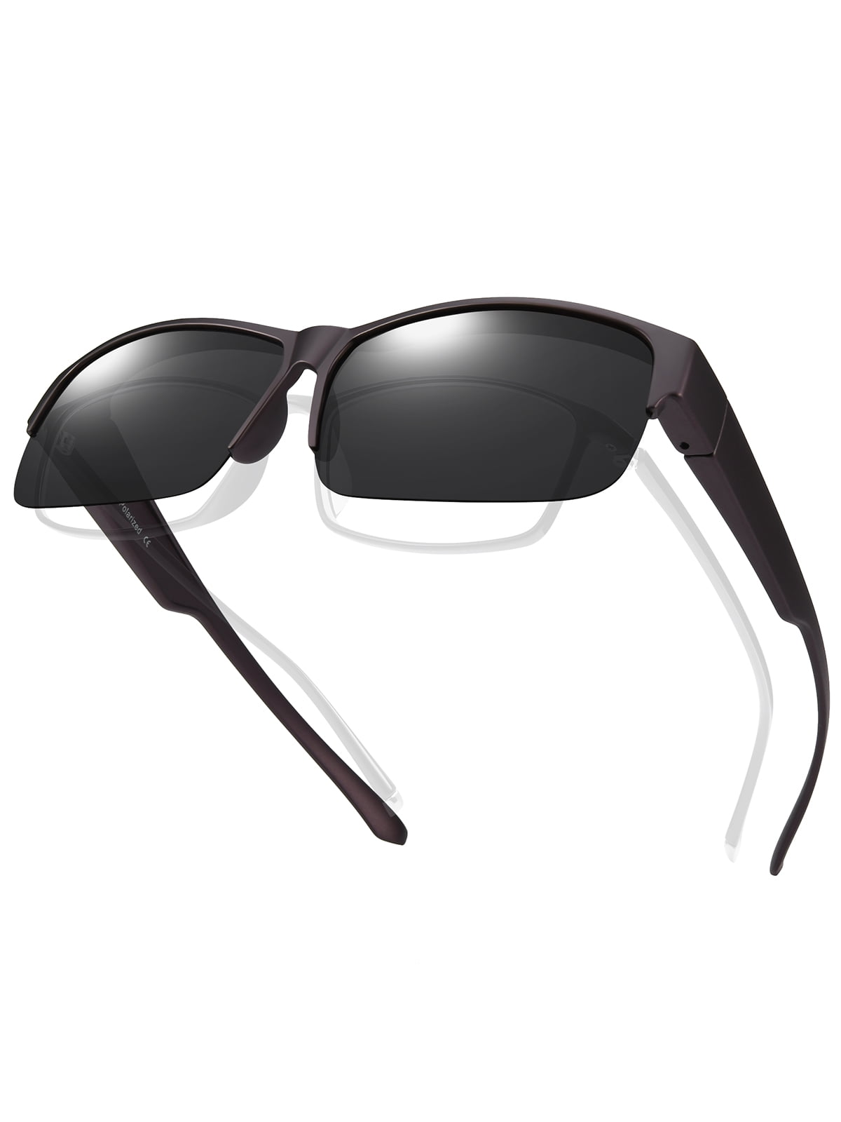 TINHAO Fit Over Glasses Sunglasses for Men & Women Semi Rimless Polarized Sunglasses Wear Over