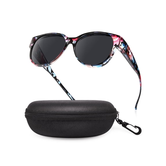 TINHAO Fit Over Glasses Sunglasses with Hard Case, Wrap Around Cat-Eye Polarized Wear Over Rx Glasses, UV400 Protection, Gift Ready
