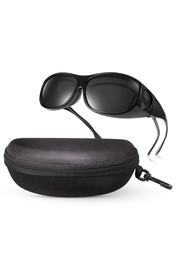 Fit Over Wrap Sunglasses for Men Women with Hard Case, Polarized UV400 Wear Over Prescription Glasses for Driving Fishing Hiking Cycling Outdoor