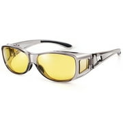 TINHAO HD Polarized Night Vision Glasses Fit Over Glasses for Men & Women Night Driving Wrap Around Glasses