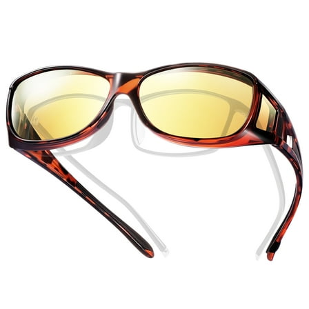 TINHAO HD Polarized Night Vision Glasses Fit Over Glasses for Men & Women Night Driving Wrap Around Glasses