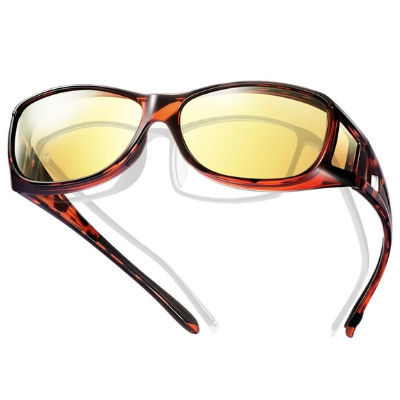 TINHAO HD Polarized Night Vision Glasses Fit Over Glasses for Men & Women Night Driving Wrap Around Glasses