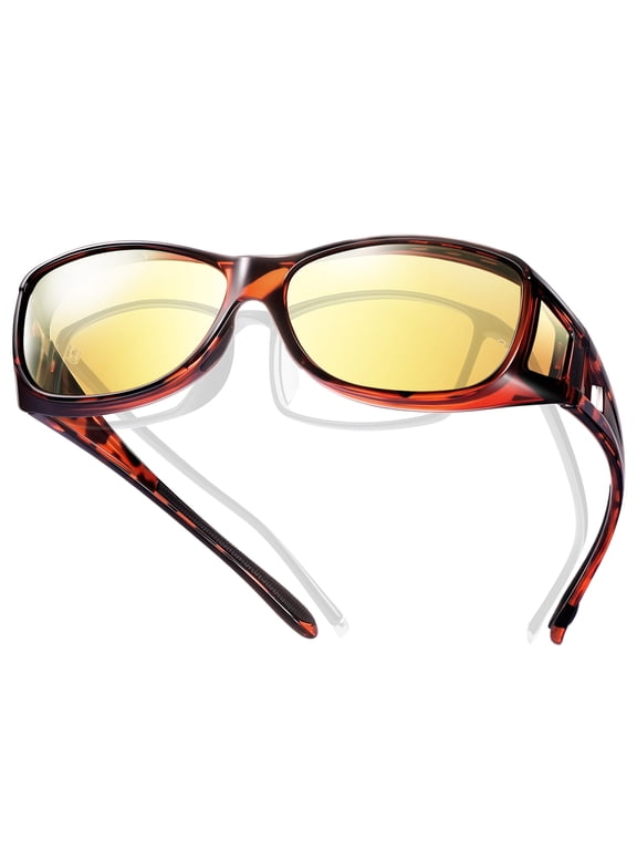 HD Polarized Night Vision Glasses Fit Over Glasses for Men & Women Night Driving Wrap Around Glasses