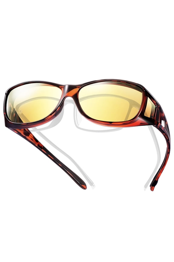 HD Polarized Night Vision Glasses Fit Over Glasses for Men & Women Night Driving Wrap Around Glasses