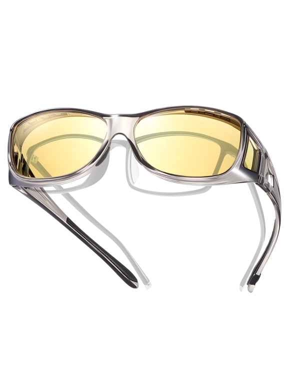 HD Polarized Night Vision Glasses Fit Over Glasses for Men & Women Night Driving Wrap Around Glasses
