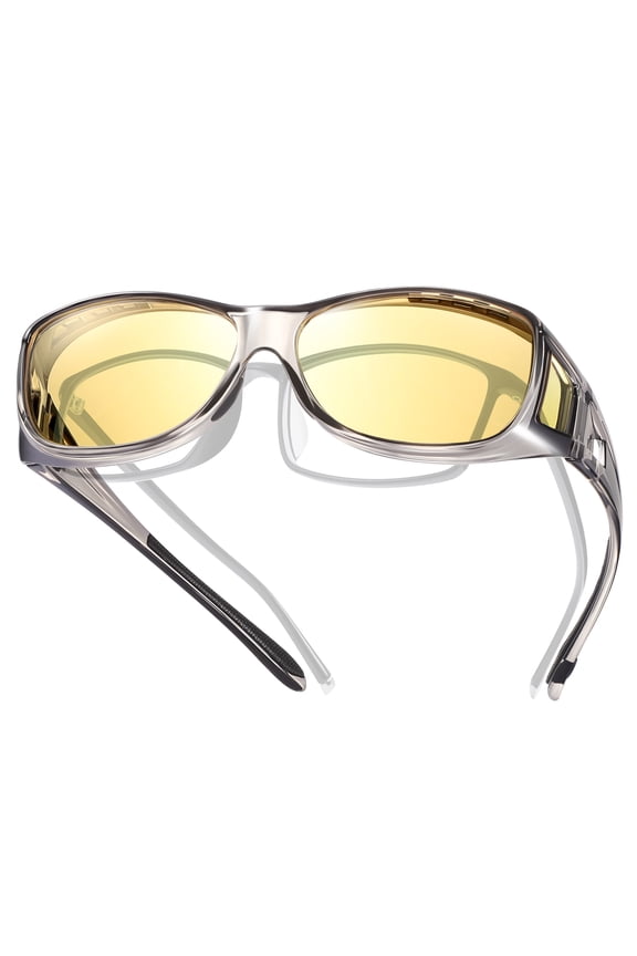 HD Polarized Night Vision Glasses Fit Over Glasses for Men & Women Night Driving Wrap Around Glasses