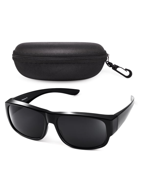 Men's Fit Over Glasses Sunglasses with Hard Case, Polarized UV400 Wear Over Prescription Glasses for Driving Fishing Hiking Golf Cycling