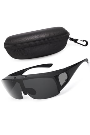 Flip Up Polarized Sunglasses Fit Over Prescription Glasses, Hard Case Included, Wrap Around Shield UV400 Driving Sunglasses for Men Women
