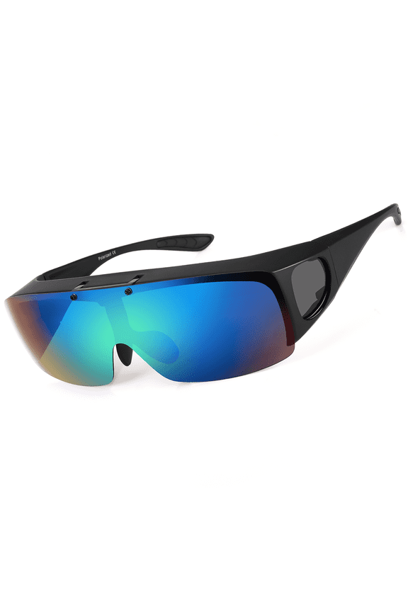 Mens Polarized Fit Over Sunglasses Wear Over Glasses with Flip Up UV Protection Lens for Driving Fishing