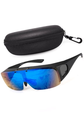 Flip Up Polarized Sunglasses Fit Over Prescription Glasses, Hard Case Included, Wrap Around Shield UV400 Driving Sunglasses for Men Women
