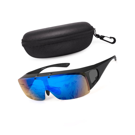 TINHAO Flip Up Polarized Sunglasses Fit Over Prescription Glasses, Hard Case Included, Wrap Around Shield UV400 Driving Sunglasses for Men Women