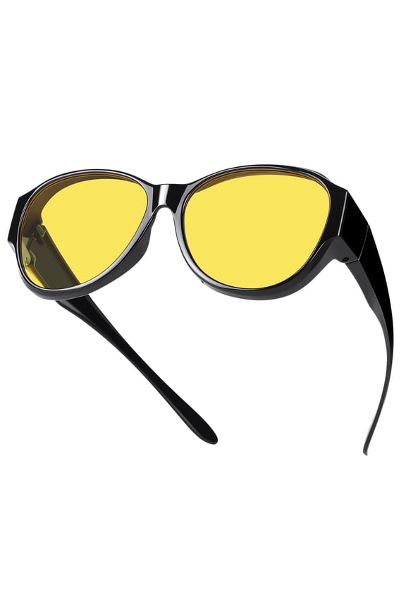 Night Driving Fit Over Glasses Anti-Glare Night Vision Glasses for Men Women Oversized Nighttime Glasses Yellow Lens