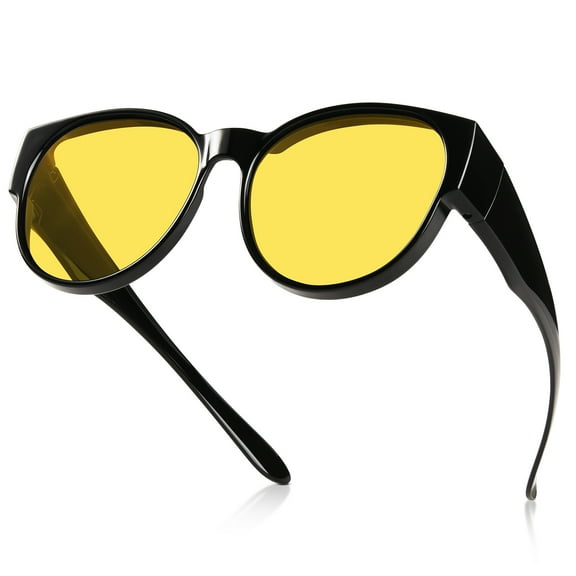 TINHAO Night Driving Fit Over Glasses Anti-Glare Night Vision Glasses for Men Women Oversized Nighttime Glasses Yellow Lens