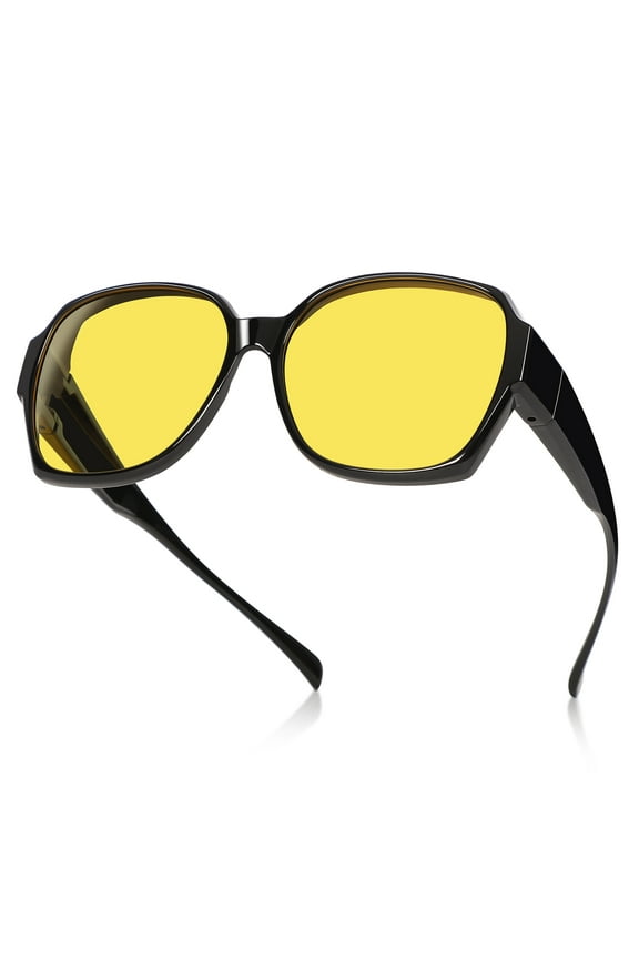 Night Driving Fit Over Glasses Anti-Glare Night Vision Glasses for Men Women Oversized Nighttime Glasses Yellow Lens