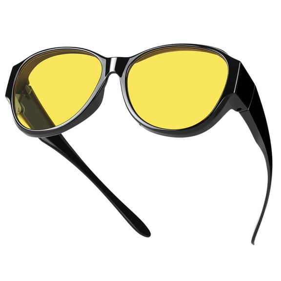 TINHAO Night Driving Fit Over Glasses Anti-Glare Night Vision Glasses for Men Women Oversized Nighttime Glasses Yellow Lens