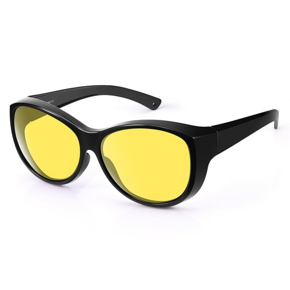 TINHAO Night Driving Glasses Anti Glare Fit Over Glasses for Men and Women Yellow Nighttime Lens