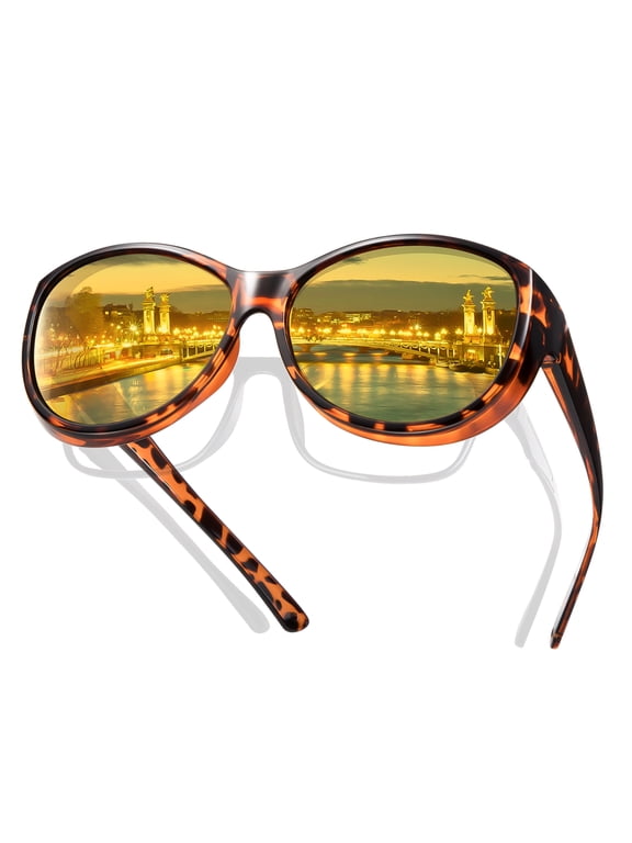 Night Driving Glasses Fit Over Glasses for Men & Women Oversized Cat Eye HD Polarized Night Vision Glasses
