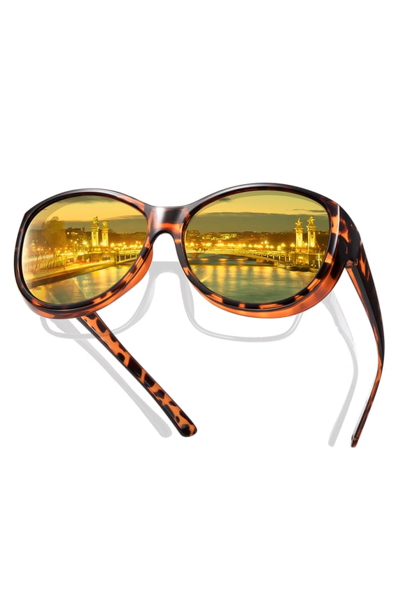 Night Driving Glasses Fit Over Glasses for Men & Women Oversized Cat Eye HD Polarized Night Vision Glasses