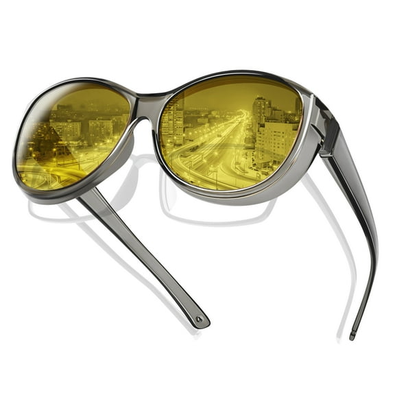 TINHAO Night Driving Glasses Fit Over Glasses for Men & Women Oversized Cat Eye HD Polarized Night Vision Glasses