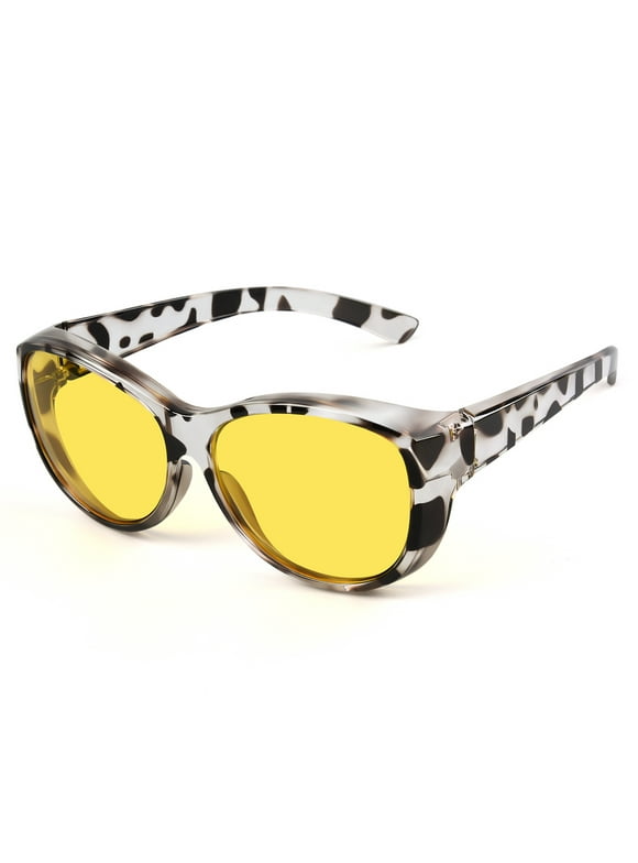 Night Vision Driving Glasses Fit Over Eyeglasses for Men Women Polarized Nighttime Glasses Oversized Lens