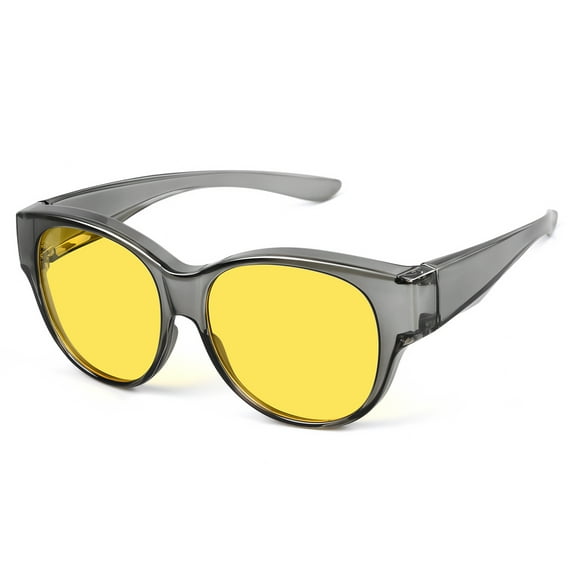 TINHAO Night Vision Driving Glasses Fit Over Eyeglasses for Men Women Polarized Nighttime Glasses Oversized Lens