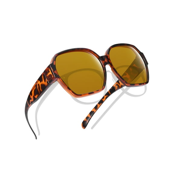 TINHAO Oversized Polarized Fit Over Sunglasses For Women Men with Large Square Leopard Frame Amber Leopard-Brown Lens