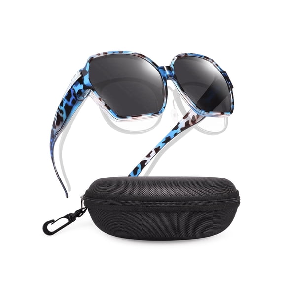 TINHAO Oversized Square Fit Over Glasses Sunglasses for Women with Hard Case, Trendy Polarized UV400 Wear Over Prescription Glasses Stylish Fashion
