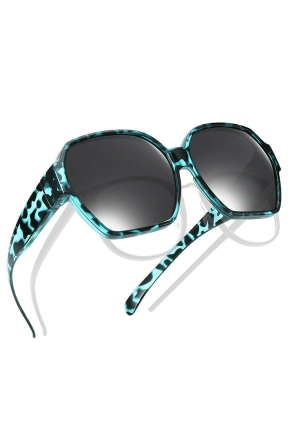 Oversized Polarized Fit Over Sunglasses For Women Men with Large Square Leopard Frame Green