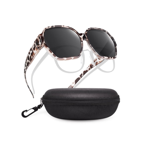 TINHAO Oversized Square Fit Over Glasses Sunglasses for Women with Hard Case, Trendy Polarized UV400 Wear Over Prescription Glasses Stylish Fashion