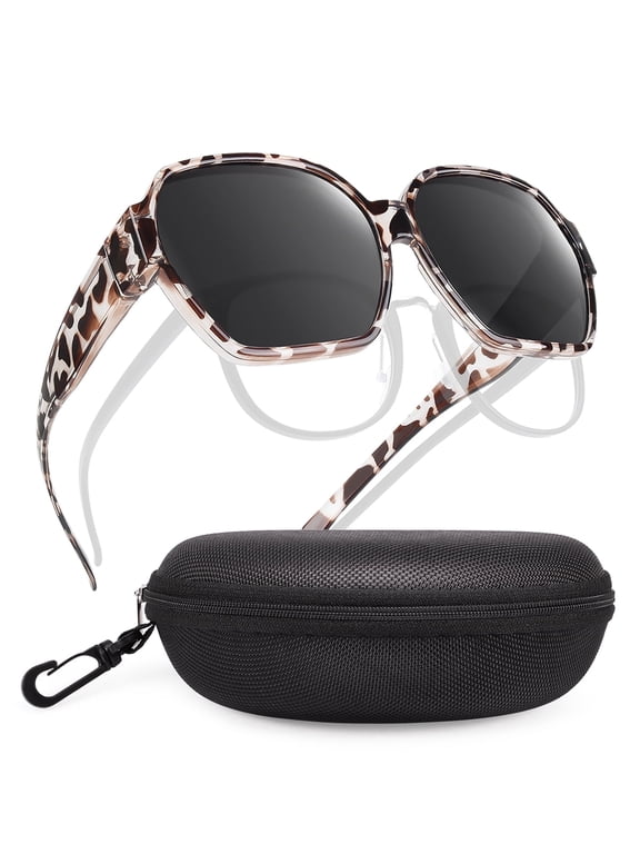 Oversized Square Fit Over Glasses Sunglasses for Women with Hard Case, Trendy Polarized UV400 Wear Over Prescription Glasses Stylish Fashion