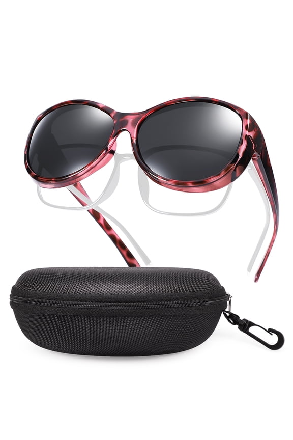 Oversized Polarized Sunglasses Fit Over Glasses Wear Over Glasses for Women UV Protection Leopard Frame