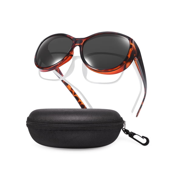 TINHAO Polarized Fit Over Glasses Sunglasses for Women with Hard Case, Oversized Leopard Frame UV400 Wear Over Prescription Glasses Trendy Stylish Fashion