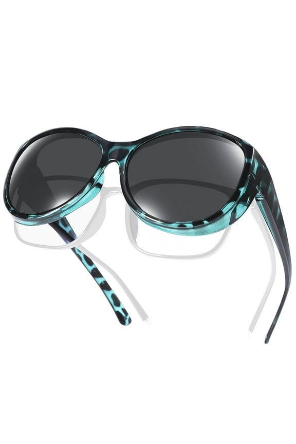 Oversized Polarized Sunglasses Fit Over Glasses Wear Over Glasses for Women UV Protection Leopard Frame