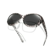 TINHAO Oversized Polarized Sunglasses Fit Over Glasses Wear Over Glasses for Women UV Protection Leopard Frame