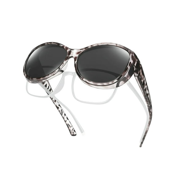 TINHAO Oversized Polarized Sunglasses Fit Over Glasses Wear Over Glasses for Women UV Protection Leopard Frame
