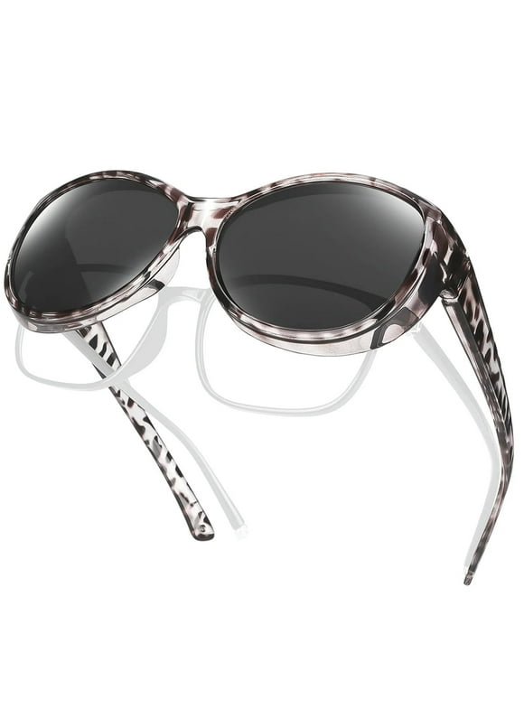 Oversized Polarized Sunglasses Fit Over Glasses Wear Over Glasses for Women UV Protection Leopard Frame