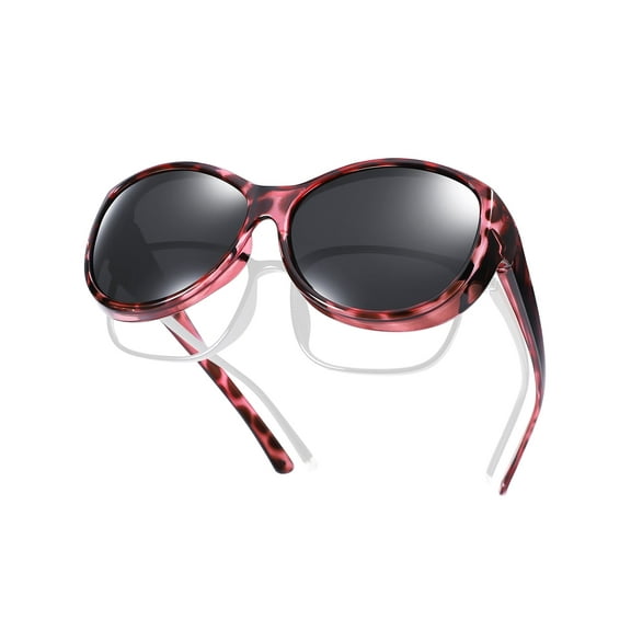 TINHAO Oversized Polarized Sunglasses Fit Over Glasses Wear Over Glasses for Women UV Protection Leopard Frame