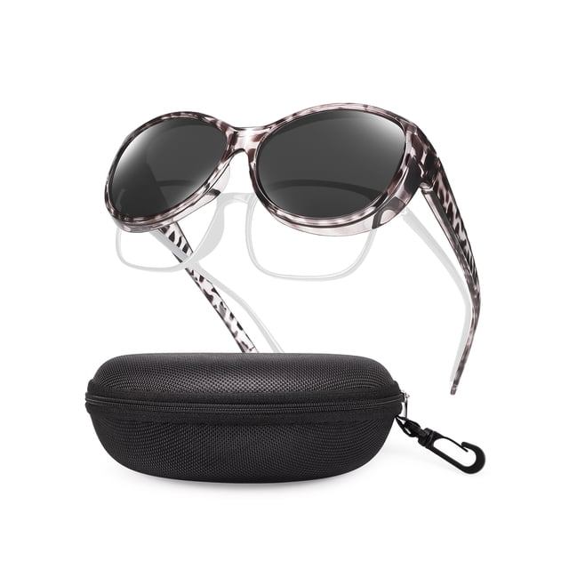 TINHAO Polarized Fit Over Glasses Sunglasses for Women with Hard Case, Oversized Leopard Frame UV400 Wear Over Prescription Glasses Trendy Stylish Fashion
