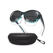 Polarized Fit Over Glasses Sunglasses for Women with Hard Case, Oversized Leopard Frame UV400 Wear Over Prescription Gla