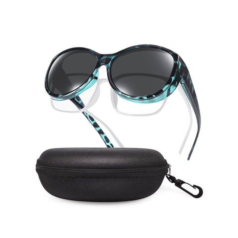 Polarized Fit Over Glasses Sunglasses for Women with Hard Case, Oversized Leopard Frame UV400 Wear Over Prescription Glasses Trendy Stylish Fashion