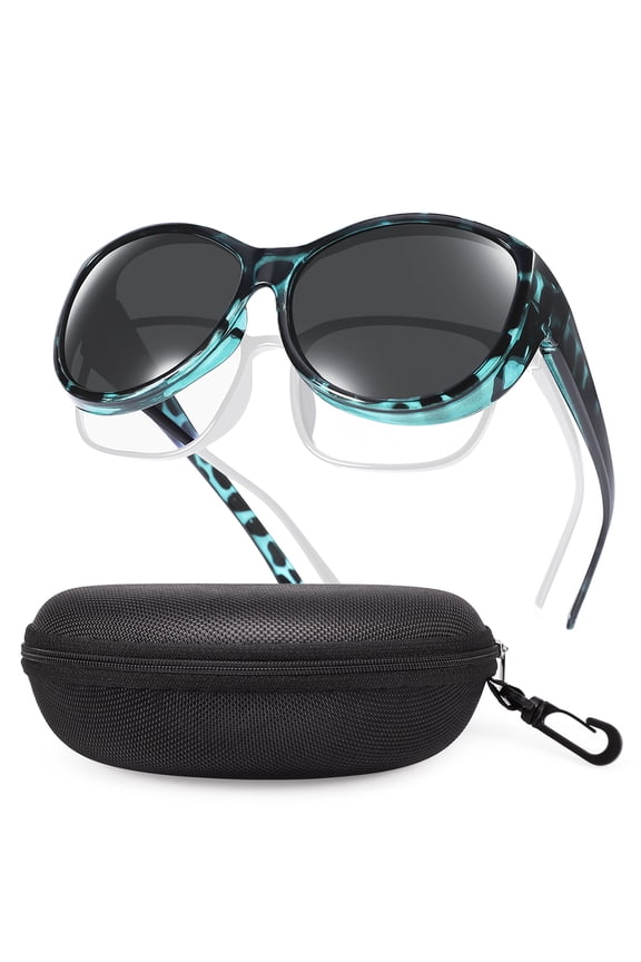 Polarized Fit Over Glasses Sunglasses for Women with Hard Case, Oversized Leopard Frame UV400 Wear Over Prescription Glasses Trendy Stylish Fashion