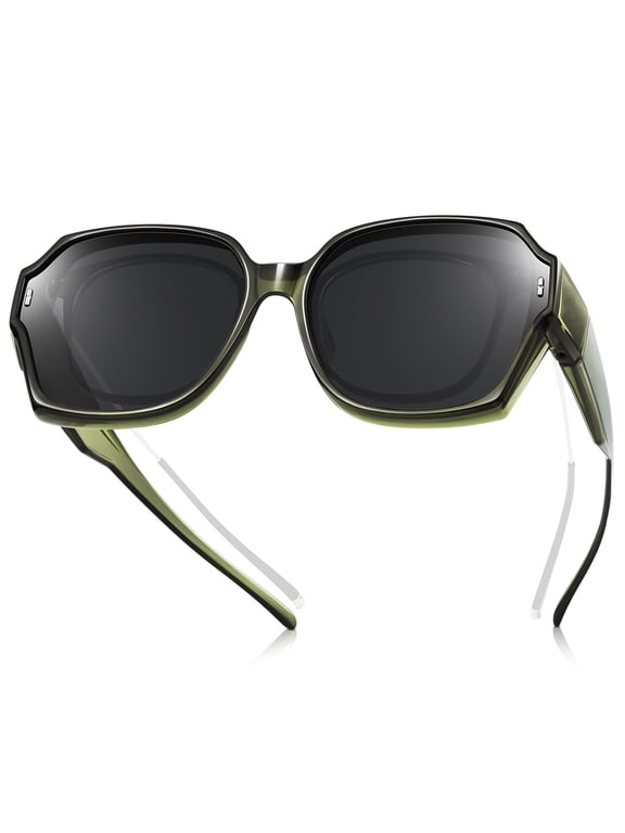 Oversized Square Fit Over Glasses Sunglasses for Women, Retro Trendy Polarized UV400 Wear Over Prescription Glasses Stylish Fashion