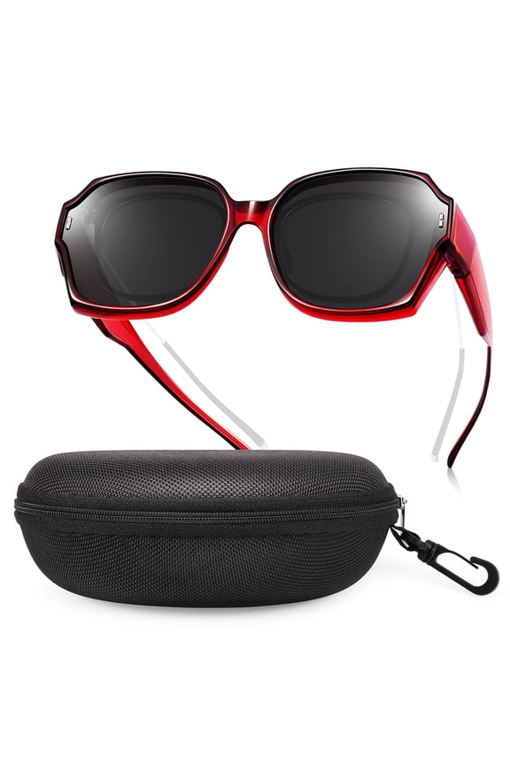 Oversized Square Fit Over Glasses Sunglasses for Women with Hard Case, Retro Trendy Polarized UV400 Wear Over Prescription Glasses Stylish Fashion