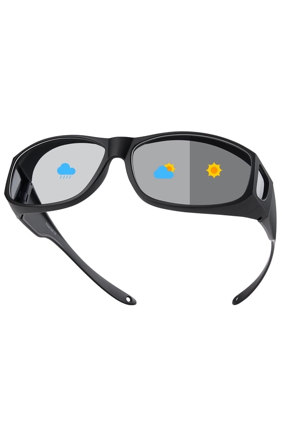 Photochromic Polarized Fit Over Sunglasses UV400 Blue Light Blocking Over Prescription Glasses for Men Women Lightweight TR90 Wraparound Driving Fishing Cycling Eyewear - 4 Colors